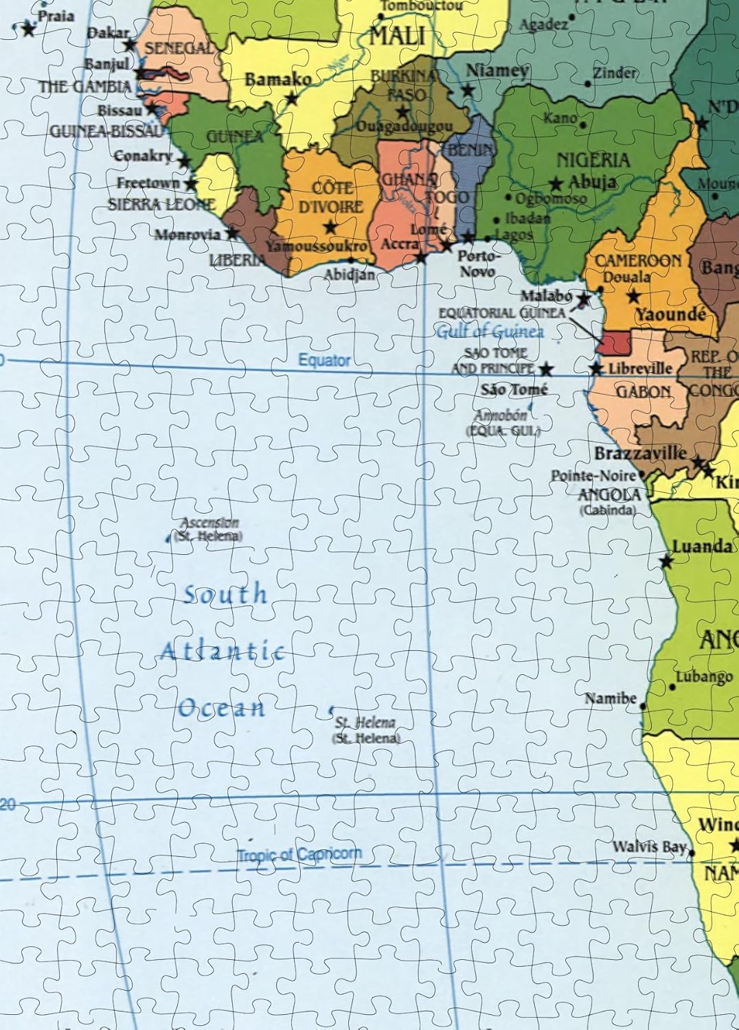 Africa Political Map puzzle: southwestern map detail