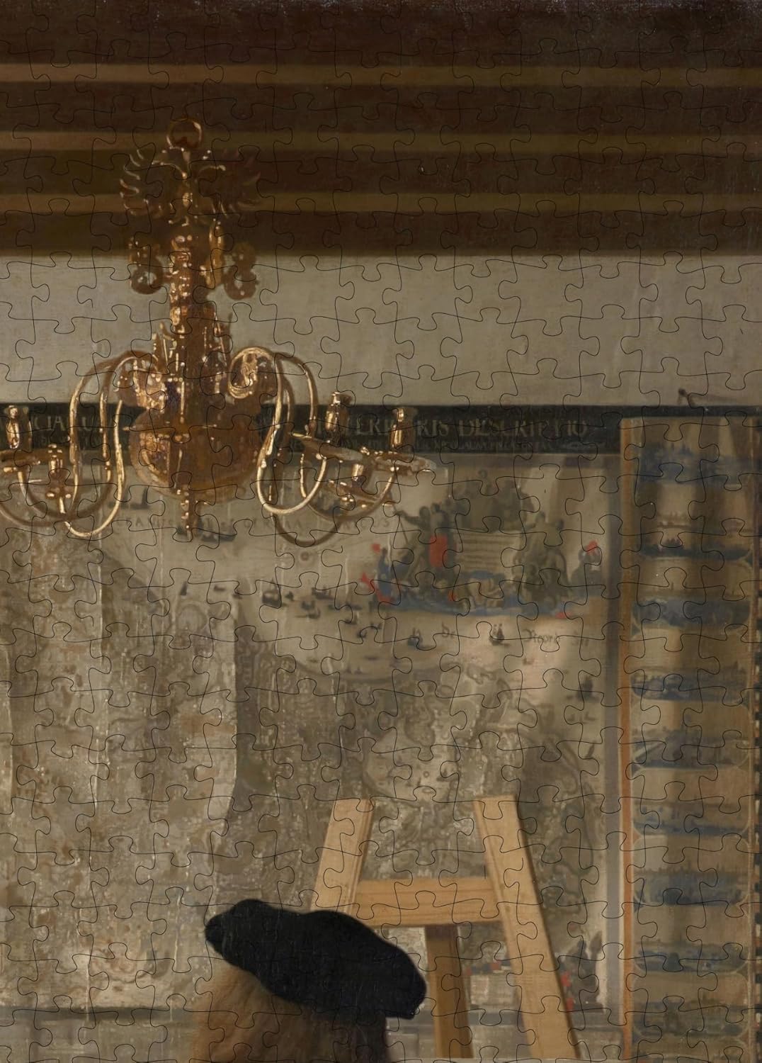 The Art of Painting by Vermeer puzzle: chandelier and wall map close-up