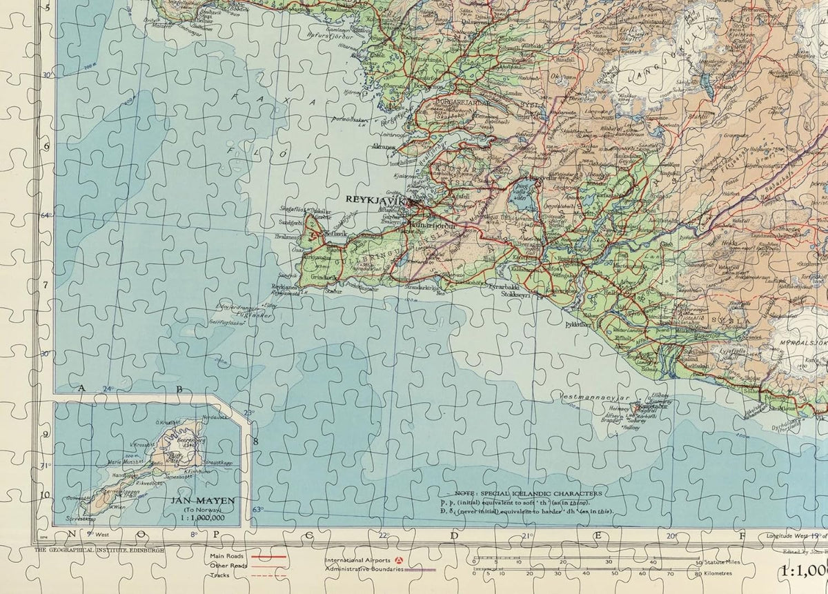 Iceland Atlas Map puzzle: southwestern map and inset detail