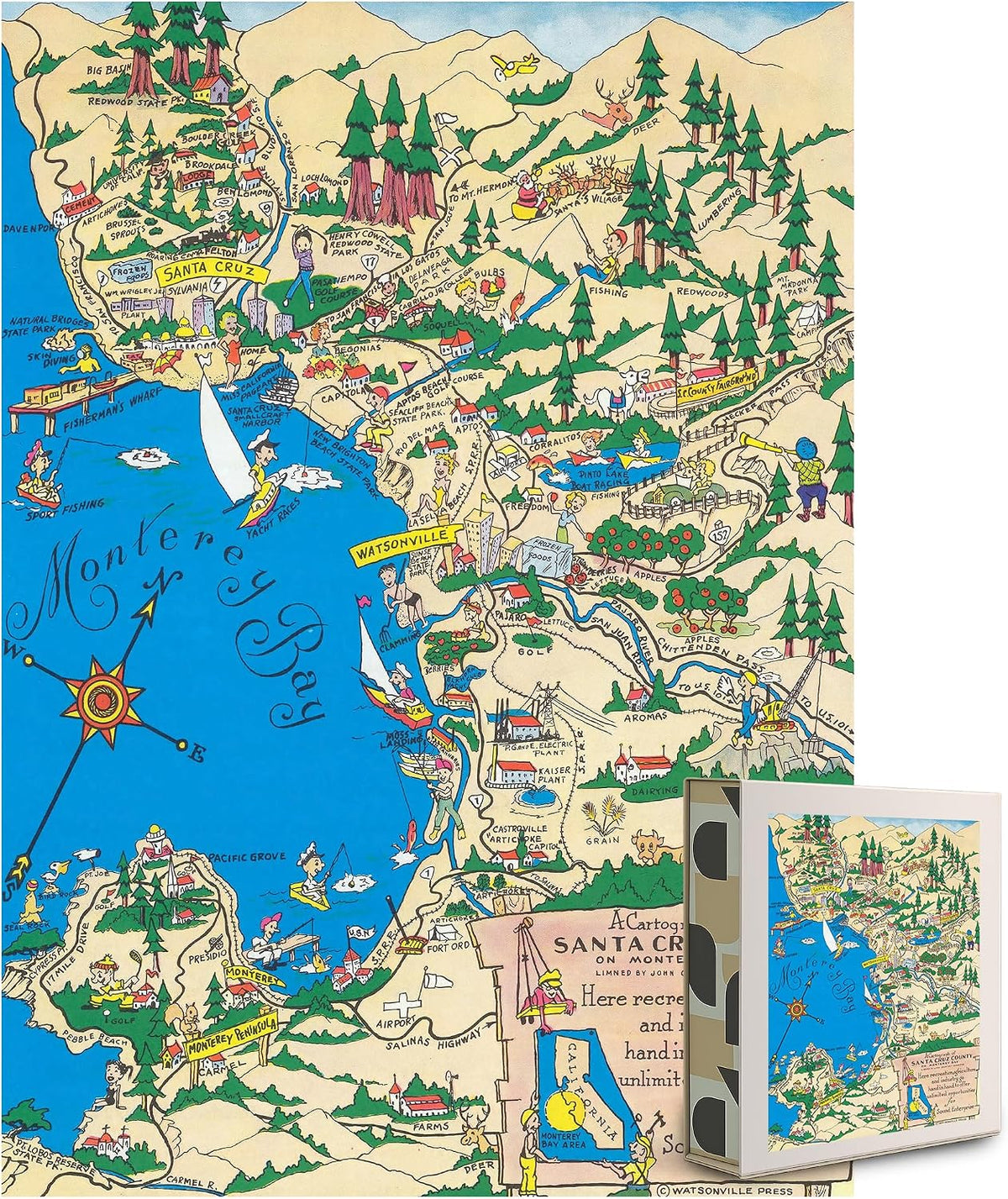 Santa Cruz County Map puzzle: pictorial map beside puzzle box