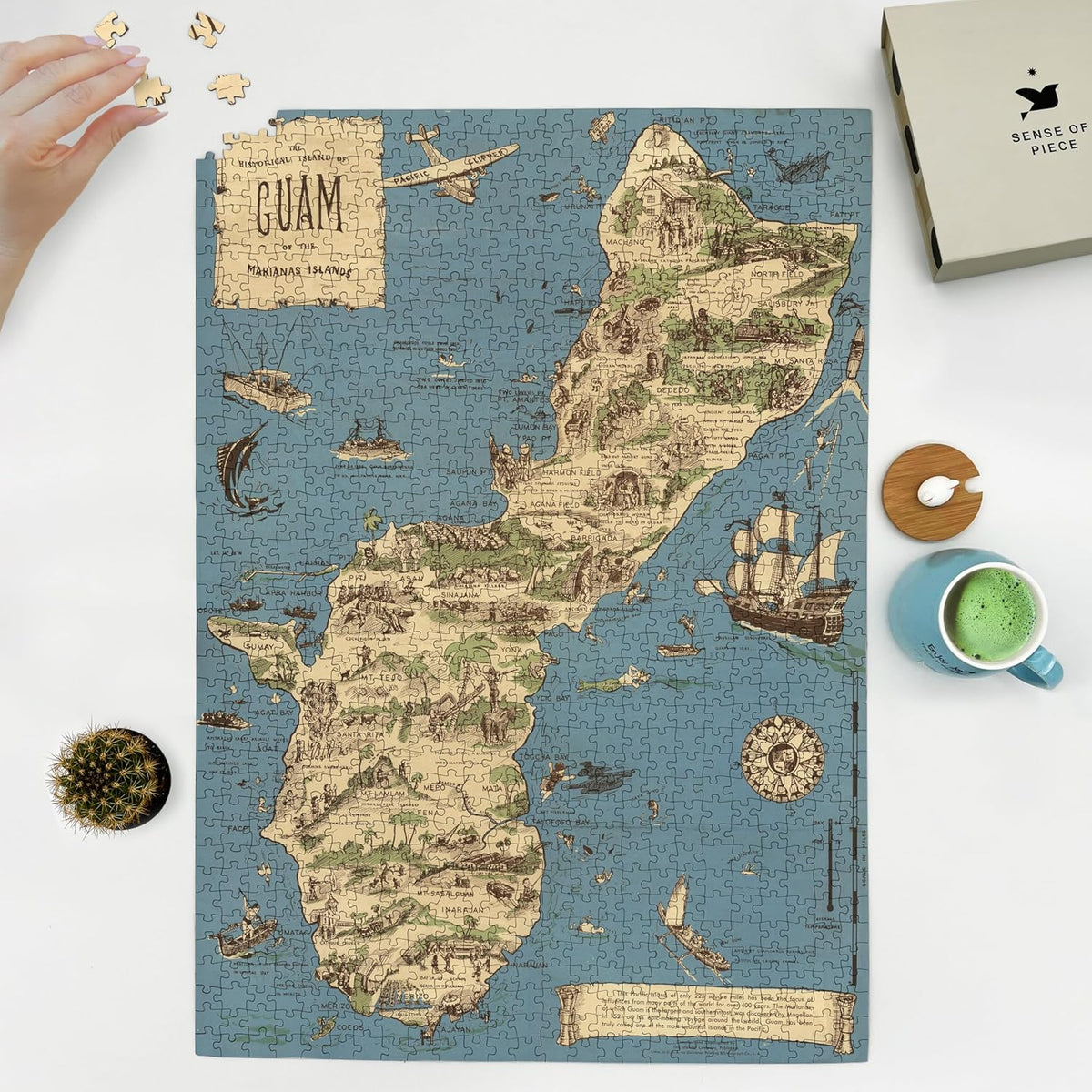 Guam Pictorial Map puzzle: puzzle and box on white tabletop