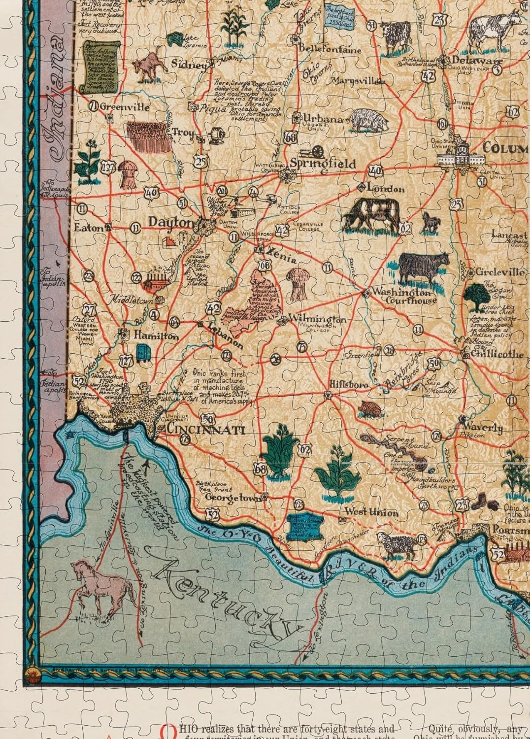 Ohio Pictorial Map puzzle: southwestern map detail