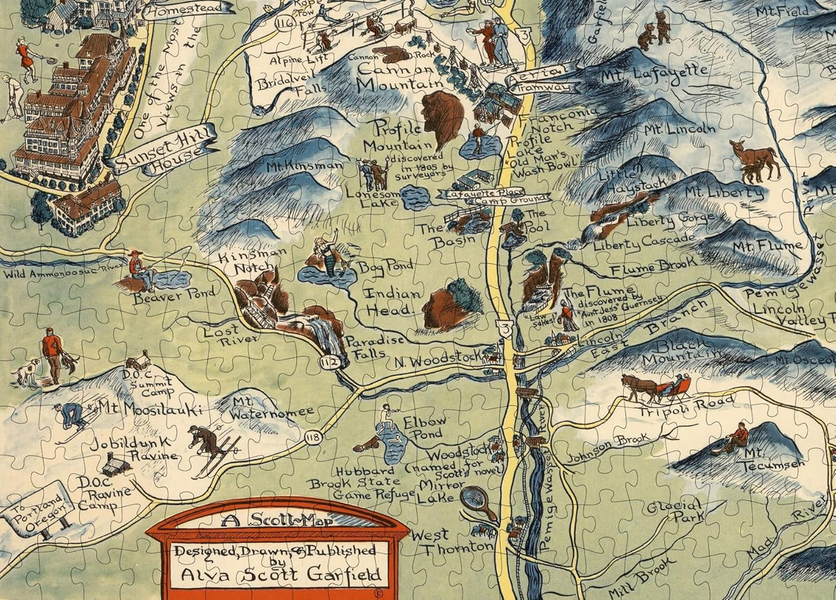 White Mountains New Hampshire Map puzzle: southern map and printed credit