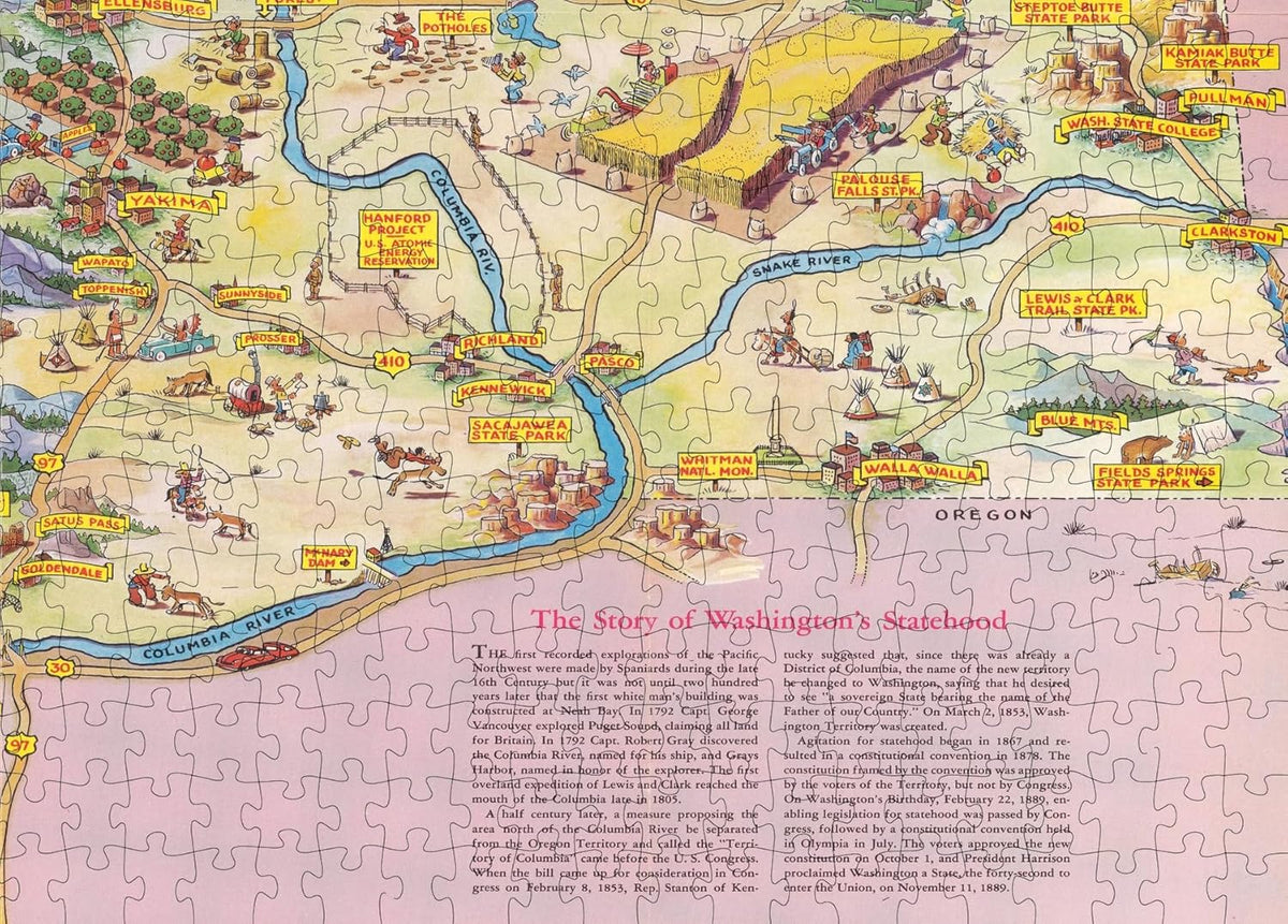 Washington State Pictorial Map puzzle: lower map and story panel