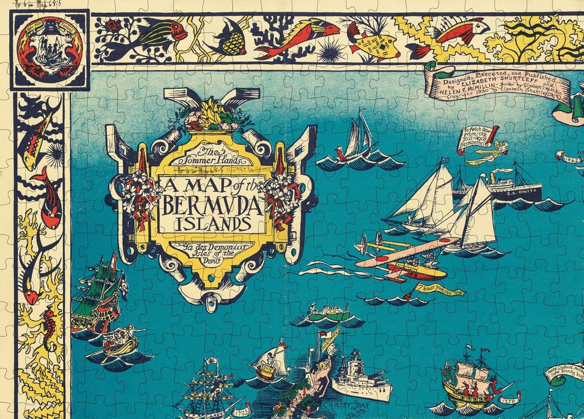 Bermuda Islands Pictorial Map puzzle: title and sailing boats detail