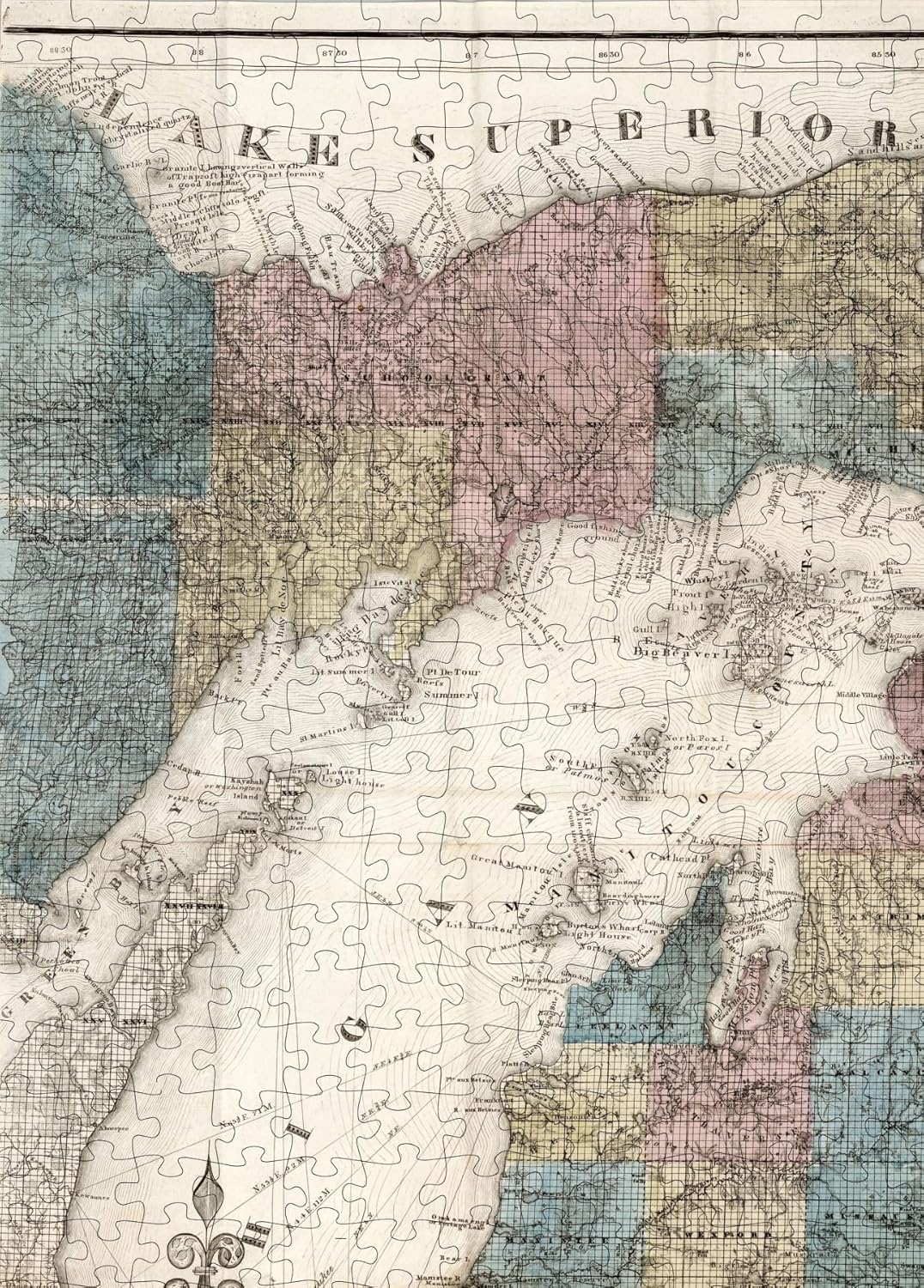 Michigan County Map puzzle: upper Peninsula and Lake Superior detail