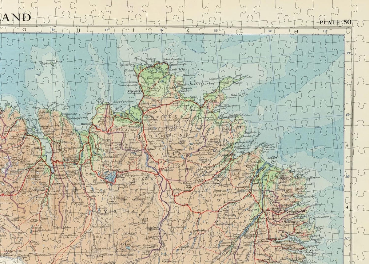 Iceland Atlas Map puzzle: northeastern map detail
