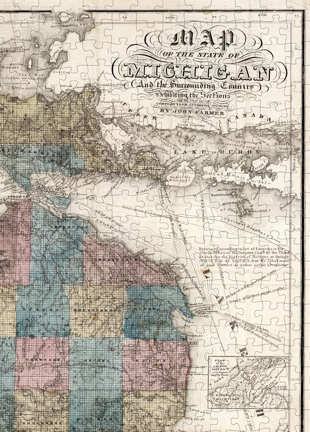 Michigan County Map puzzle: map title and northern detail