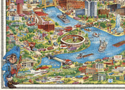 Pittsburgh Illustrated City Map puzzle: stadium, rivers and bridges detail