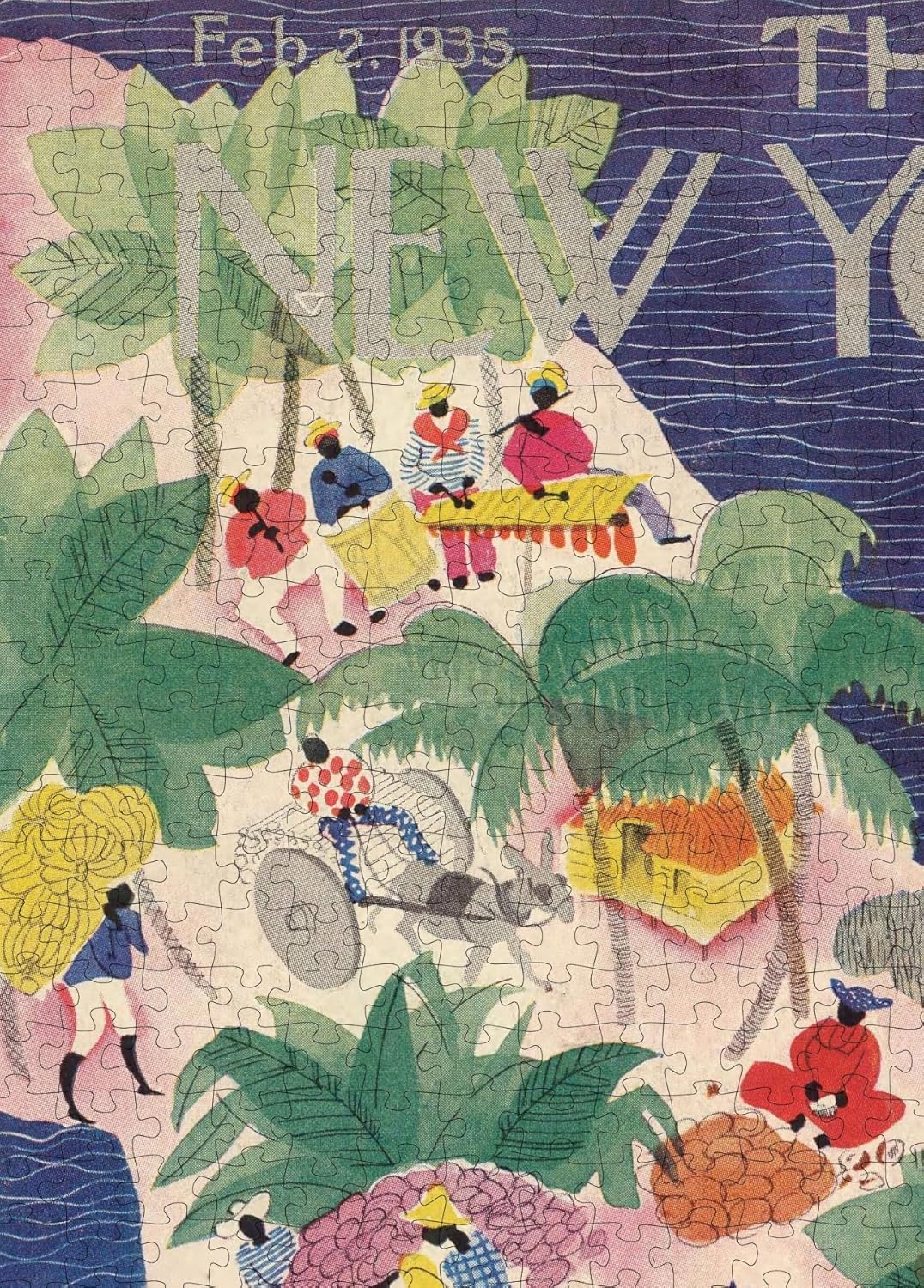The New Yorker Tropical Cover puzzle: cover date and palm trees detail