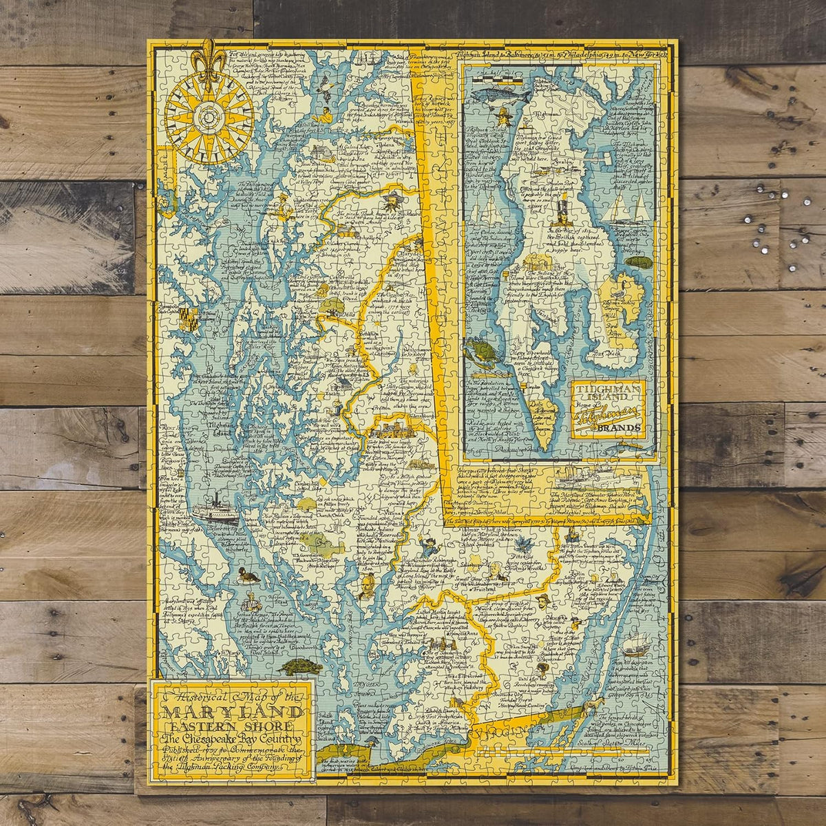 Maryland Eastern Shore Map puzzle: completed puzzle on wooden tabletop