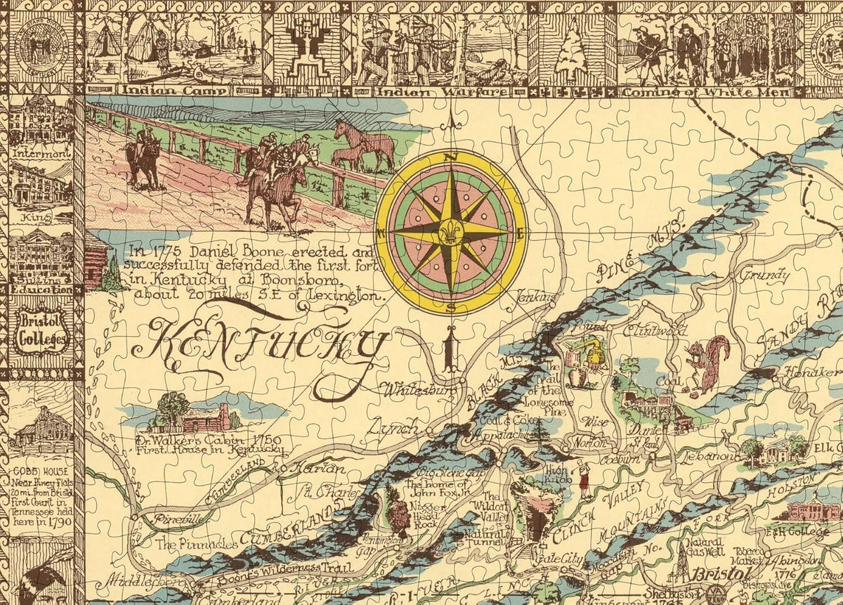 Appalachian Region Pictorial Map puzzle: kentucky and compass detail
