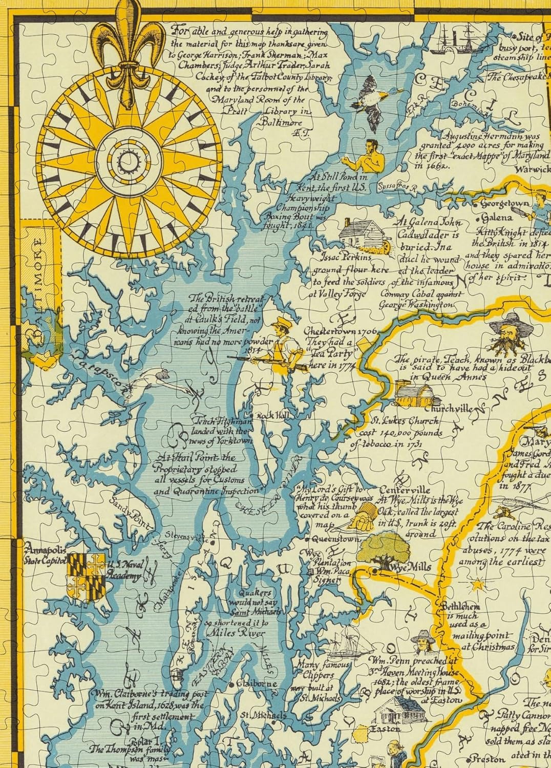 Maryland Eastern Shore Map puzzle: compass and northern coast detail