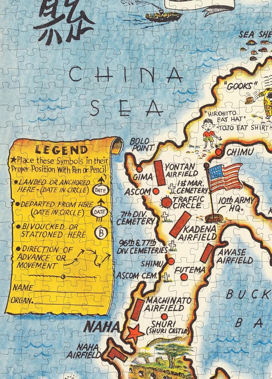 Okinawa Mem-O-Map puzzle: legend and southern island detail