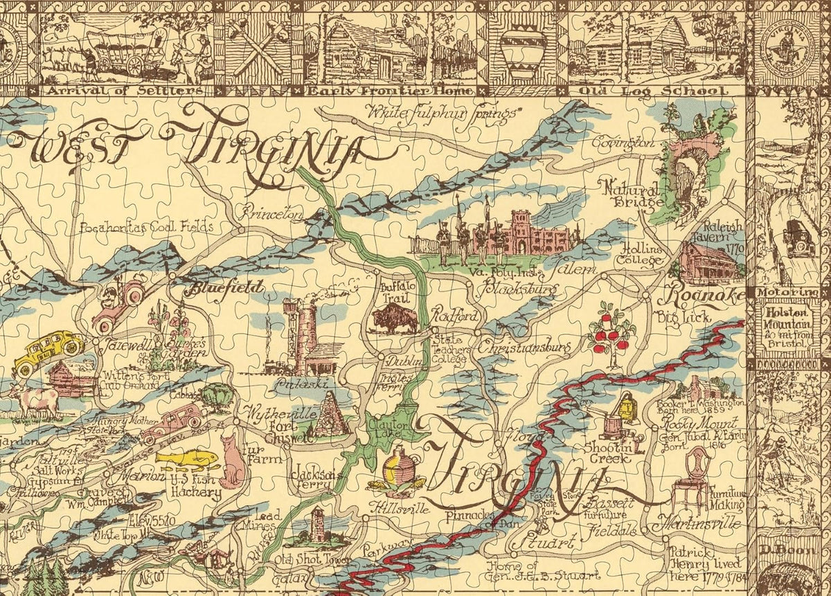 Appalachian Region Pictorial Map puzzle: virginia and West Virginia detail