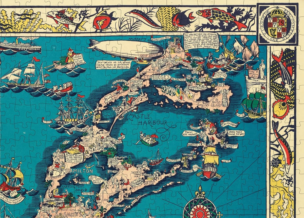 Bermuda Islands Pictorial Map puzzle: northeastern islands and airship