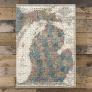 Michigan County Map puzzle: completed puzzle on wooden tabletop
