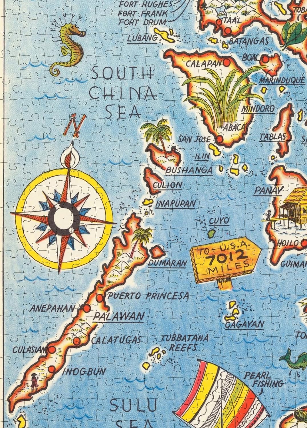 Philippines Mem-O-Map puzzle: compass and Palawan detail