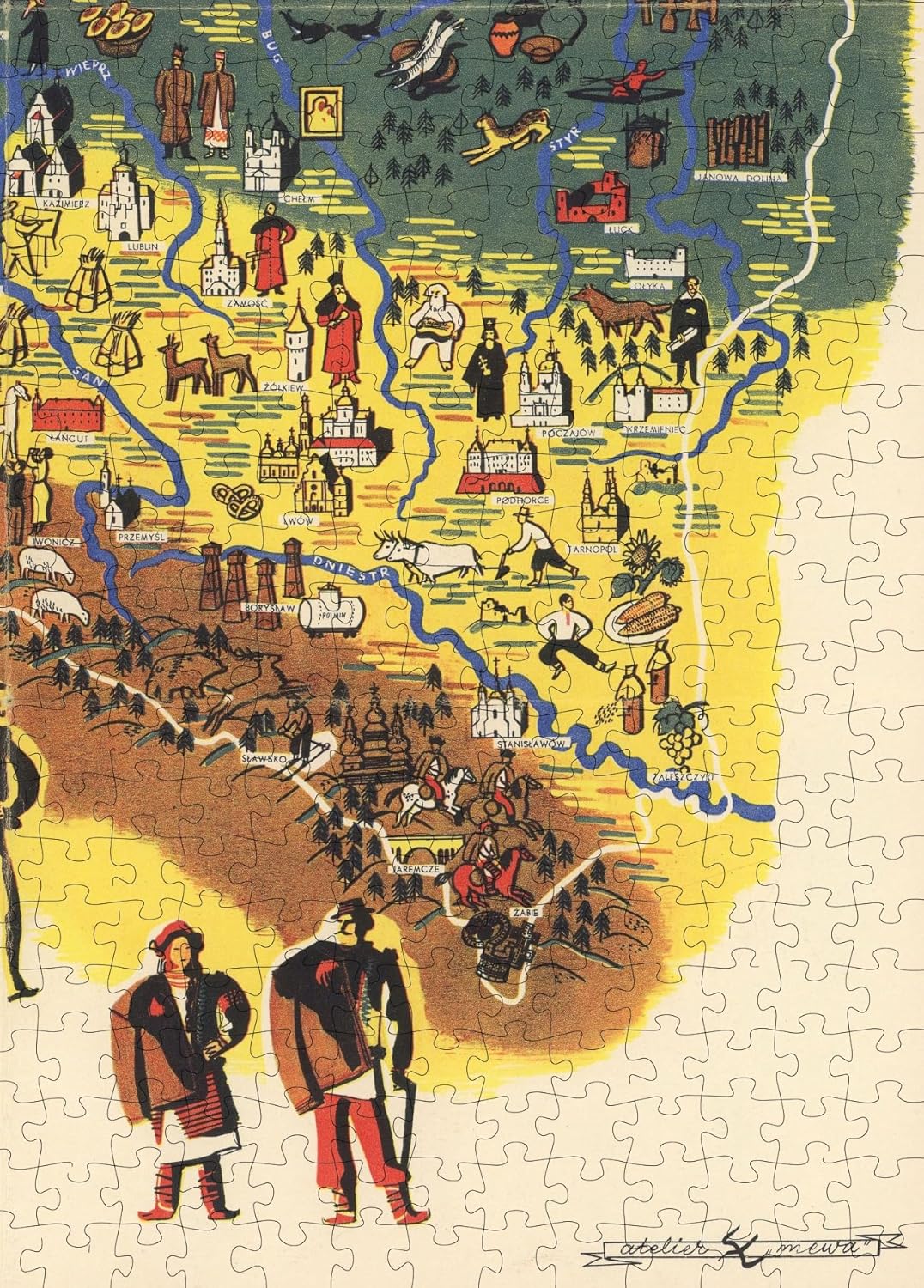 Poland Pictorial Map puzzle: southern map figures and mountains
