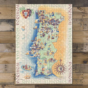 Portugal Wine Map puzzle: completed puzzle on wooden tabletop