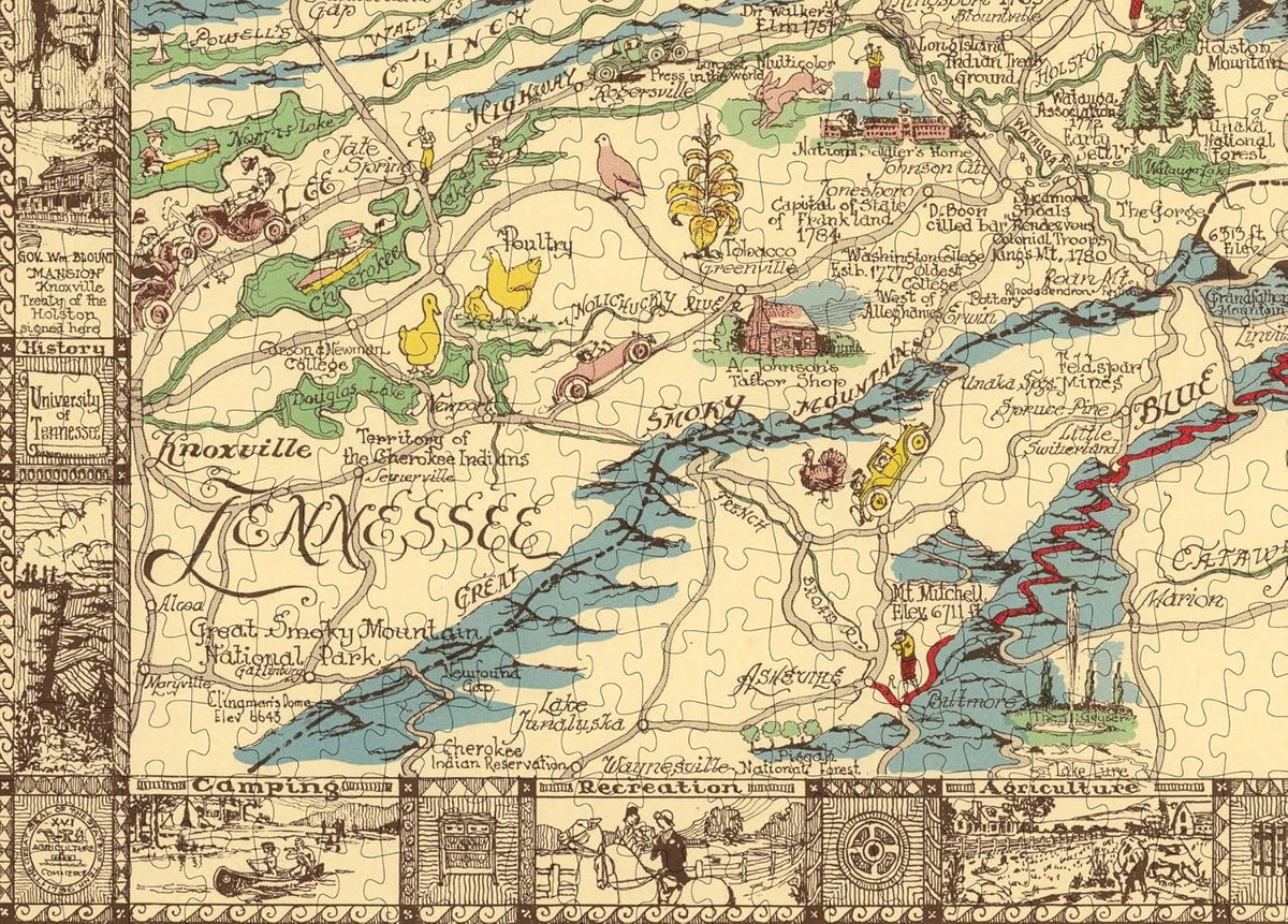 Appalachian Region Pictorial Map puzzle: tennessee and southwestern detail