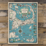 Cape Cod Pictorial Map puzzle: completed puzzle on wooden tabletop