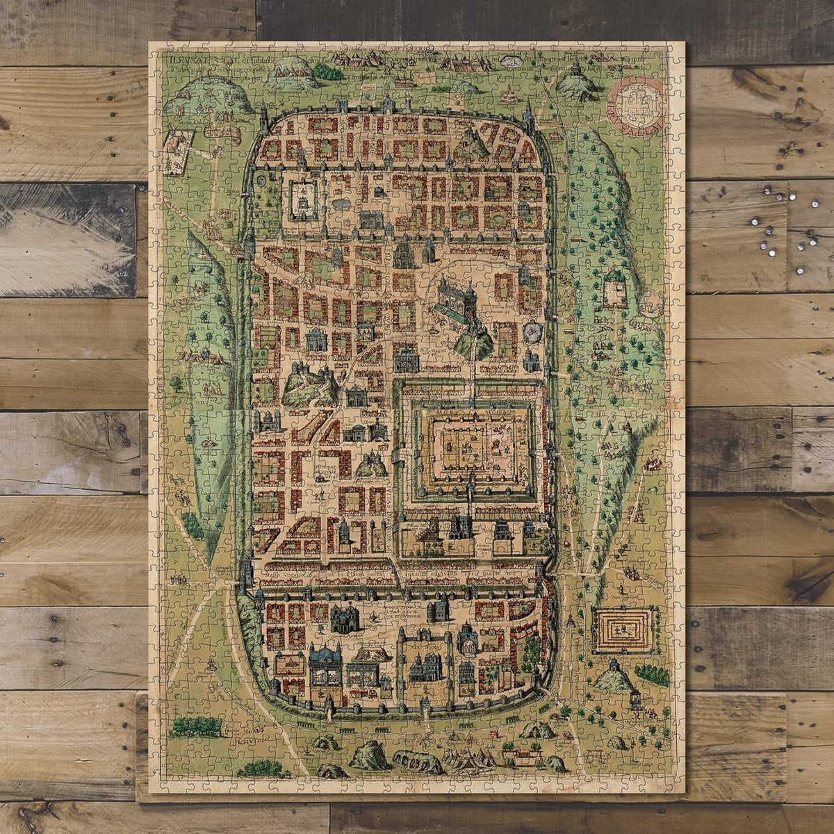 Jerusalem Historic City Map puzzle: completed puzzle on wooden tabletop