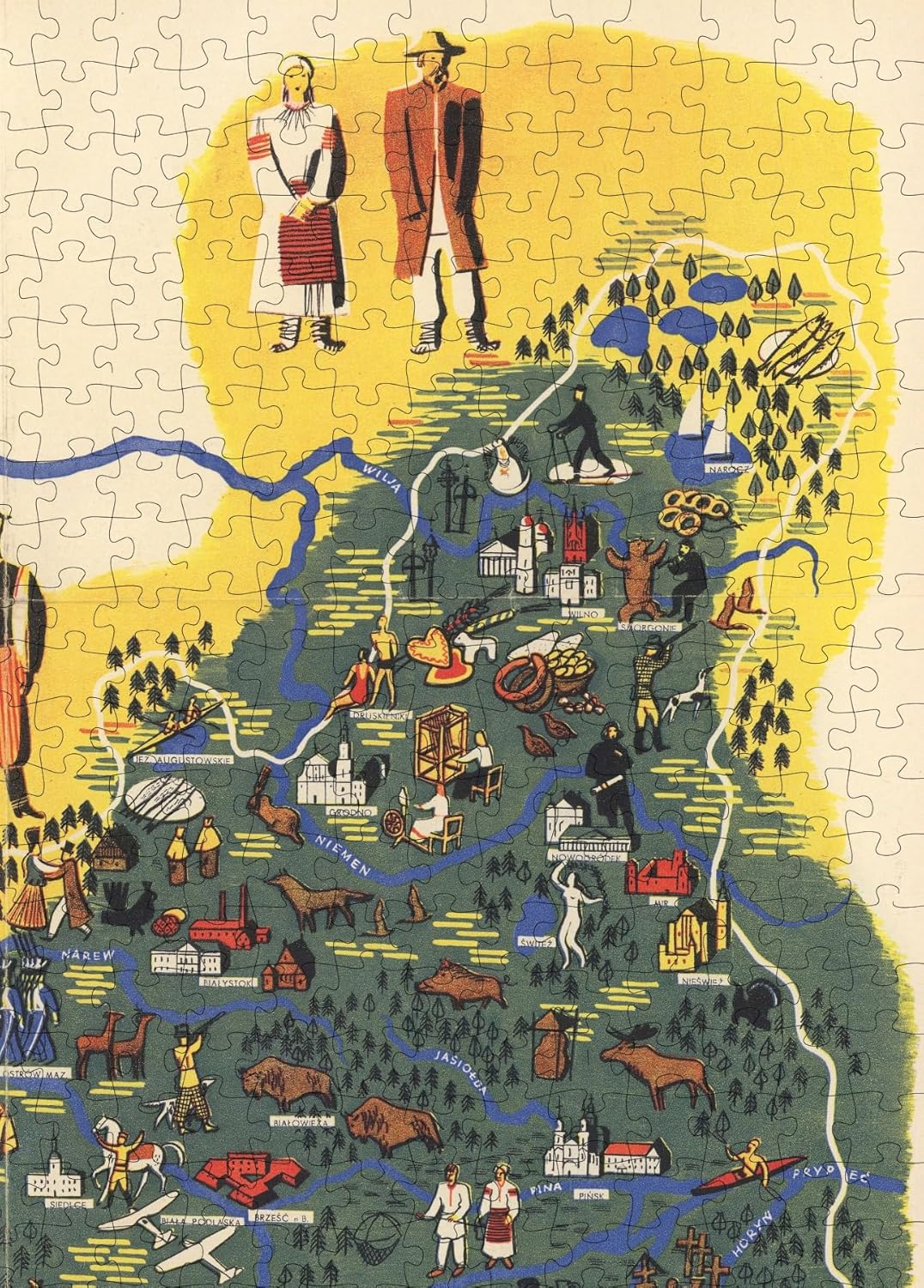 Poland Pictorial Map puzzle: northern map and figures close-up