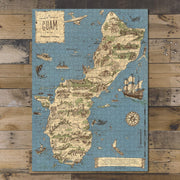 Guam Pictorial Map puzzle: completed puzzle on wooden tabletop