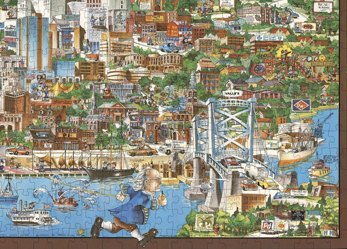 Philadelphia Illustrated City Map puzzle: river and bridge detail