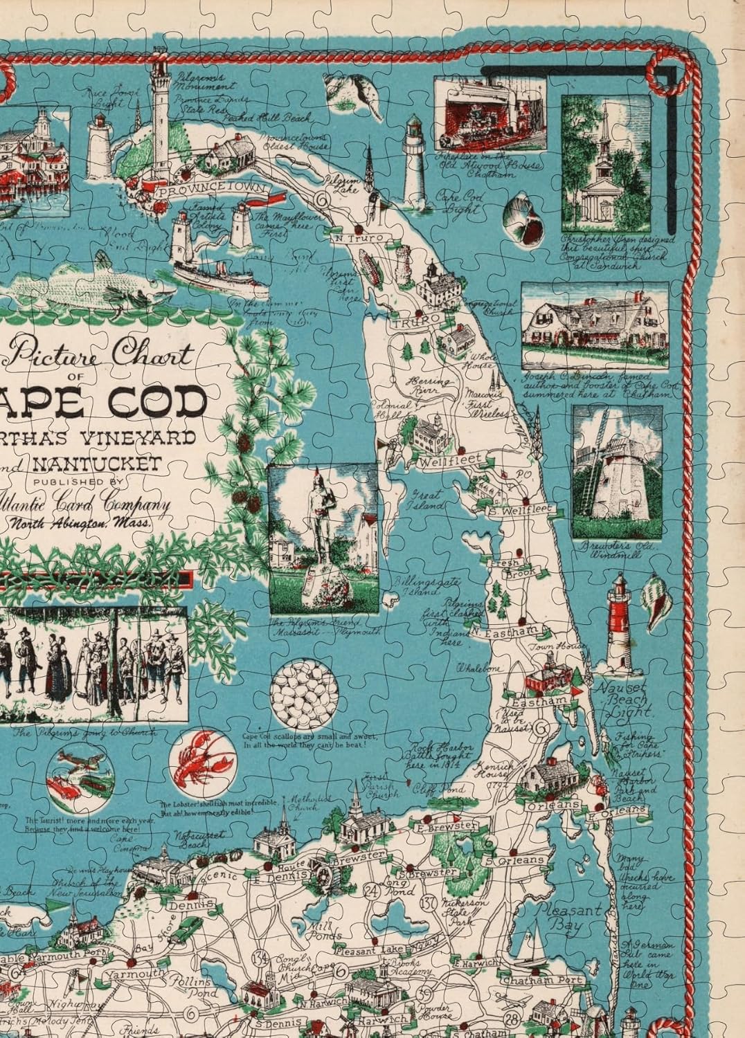 Cape Cod Pictorial Map puzzle: outer Cape and title detail