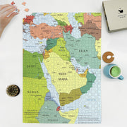 Middle East Political Map puzzle: puzzle and box on white tabletop