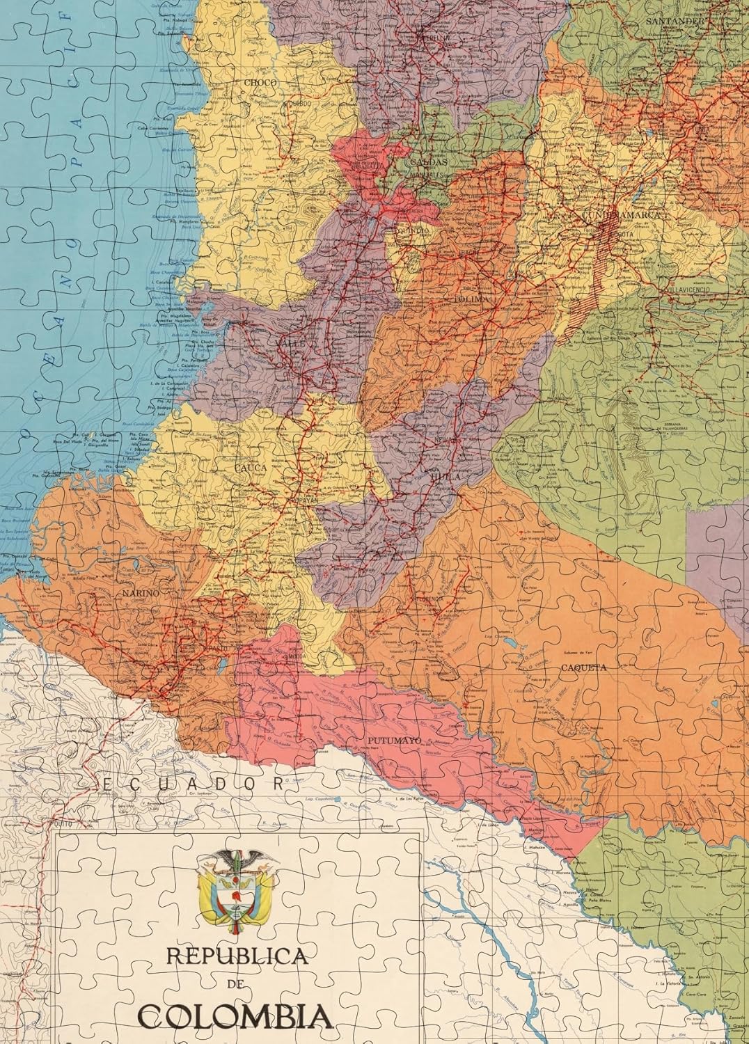 Colombia Regional Map puzzle: southwestern map and title