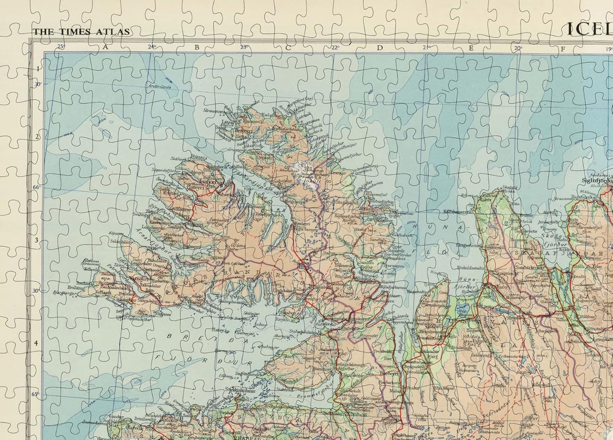 Iceland Atlas Map puzzle: northwestern fjords detail