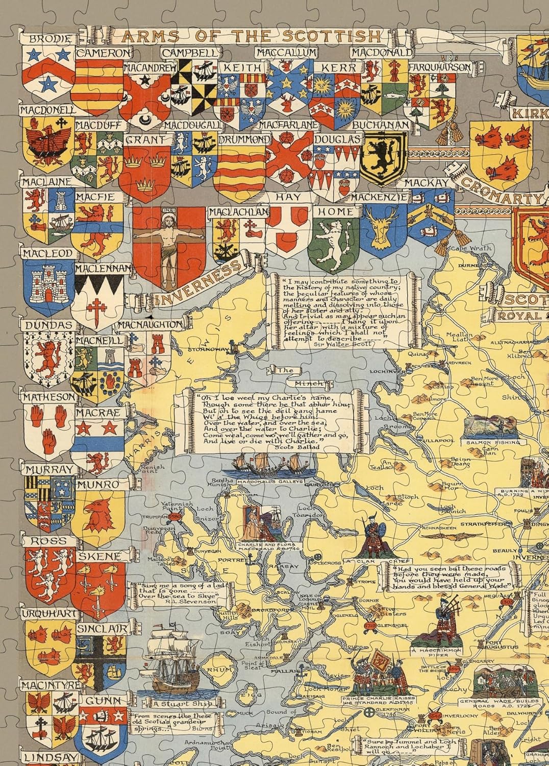 Scotland Heraldic Map puzzle: upper heraldic shields detail