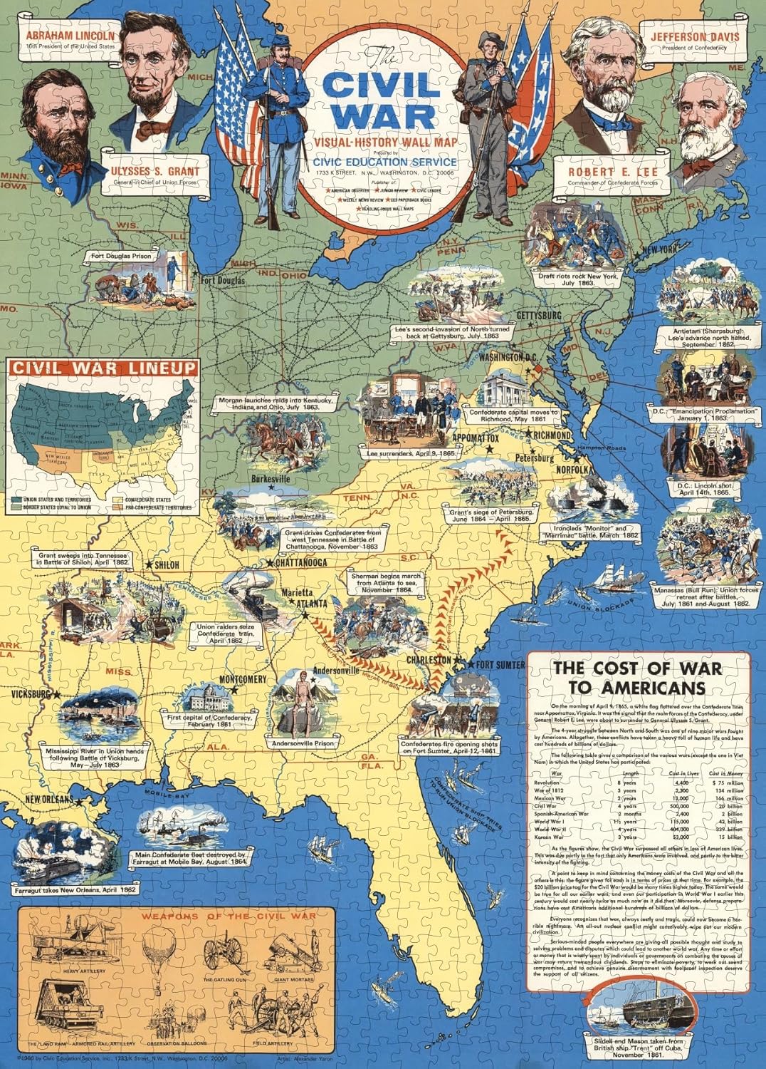 Civil War Illustrated Map puzzle: full illustrated history map
