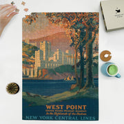 West Point Travel Poster puzzle: puzzle and box on white tabletop