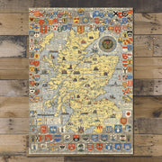 Scotland Heraldic Map puzzle: completed puzzle on wooden tabletop