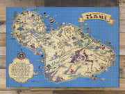 Maui Pictorial Map puzzle: completed puzzle on wooden tabletop
