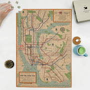 New York City Subway Map puzzle: puzzle and box on white tabletop