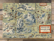 White Mountains New Hampshire Map puzzle: completed puzzle shown upside down on wooden tabletop