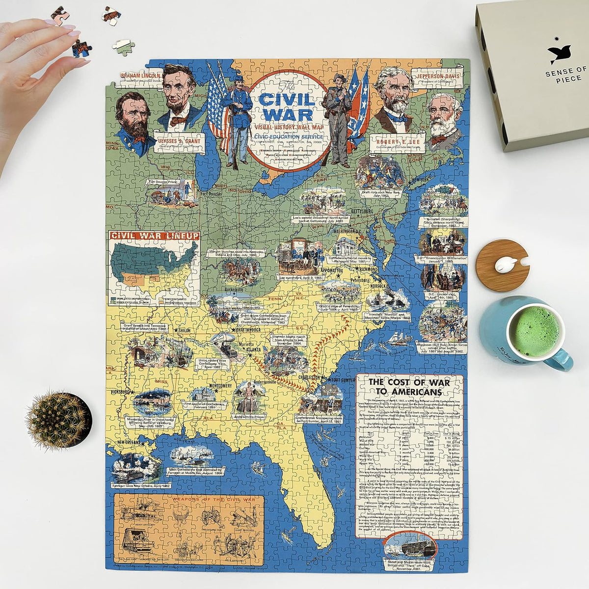 Civil War Illustrated Map puzzle: puzzle and box on white tabletop