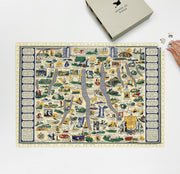 Finger Lakes Pictorial Map puzzle: puzzle and box on white tabletop