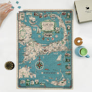 Cape Cod Pictorial Map puzzle: puzzle and box on white tabletop