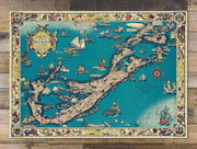 Bermuda Islands Pictorial Map puzzle: completed puzzle on wooden tabletop