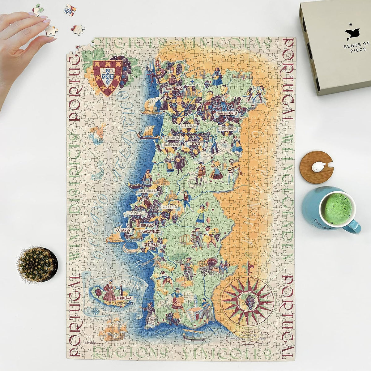 Portugal Wine Map puzzle: puzzle and box on white tabletop