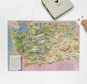 Washington State Pictorial Map puzzle: puzzle and box on white tabletop