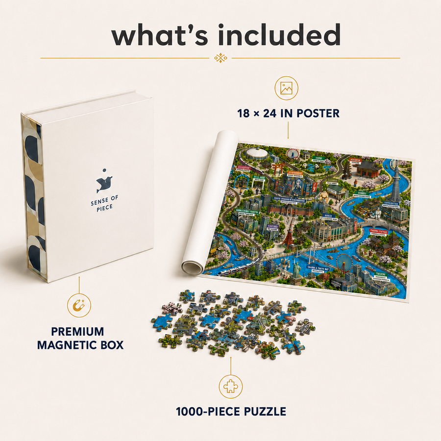 Tokyo Puzzle Illustrated Map for Adults 1000 Pieces – Detailed Tokyo Japan Neighborhood Cityscape Jigsaw Puzzle with Landmarks, Trains & Japanese Culture Art