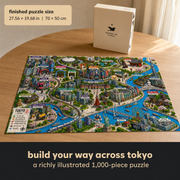Tokyo Illustrated City Map puzzle: completed puzzle on table with size annotation