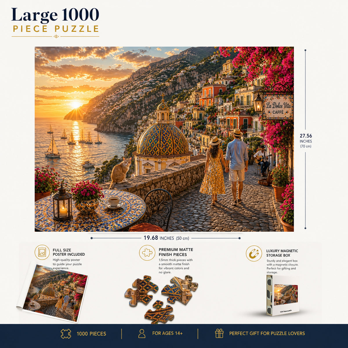 Amalfi Coast Sunset puzzle: finished-size and product-feature diagram